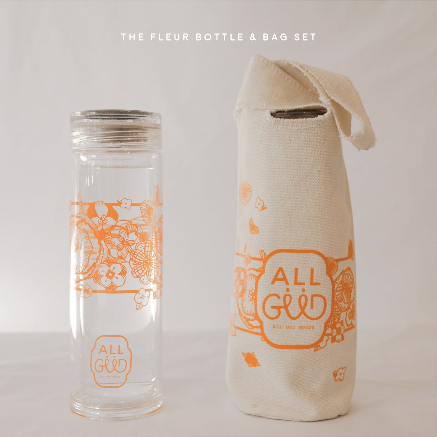 Allgudgoods Floral Glass Water Bottle Bag Set