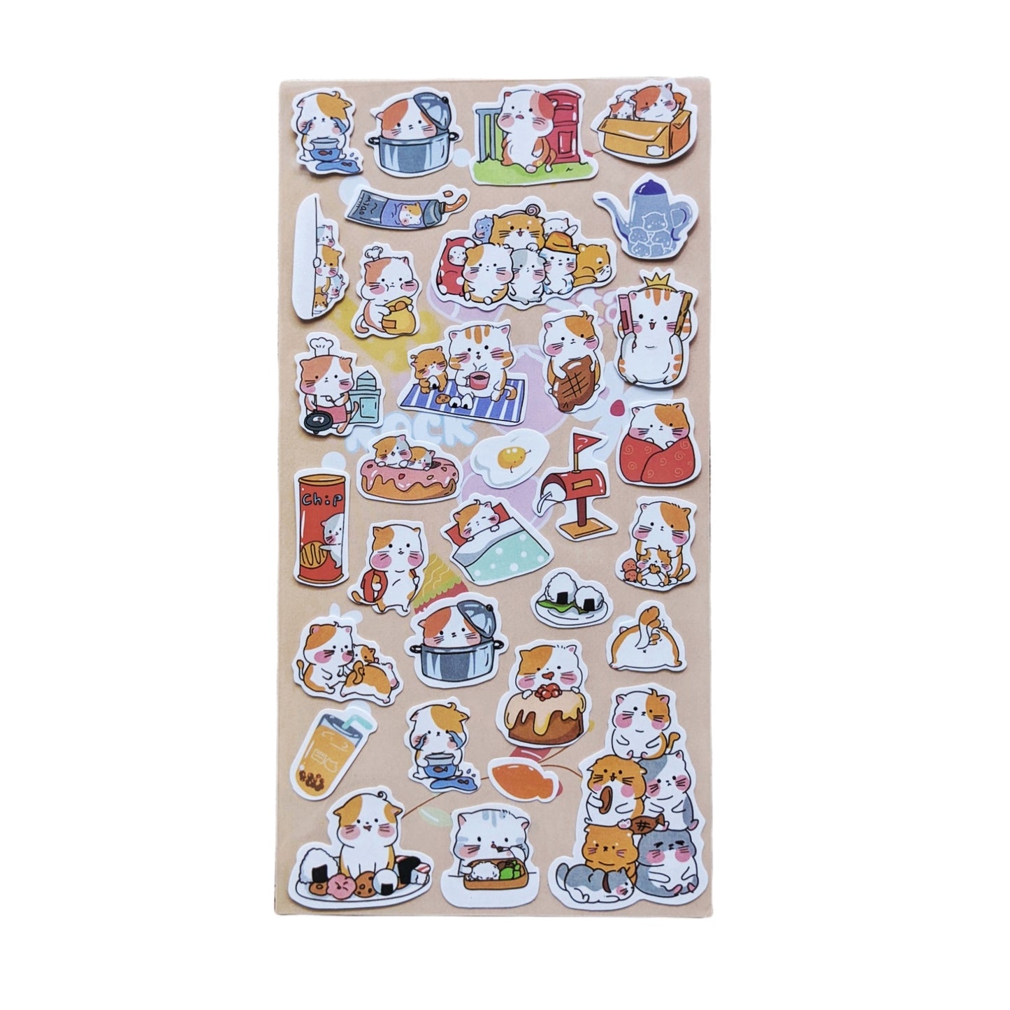 Adorable Cat With Foods Stickers | Cute animal Stickers | Cute Stickers