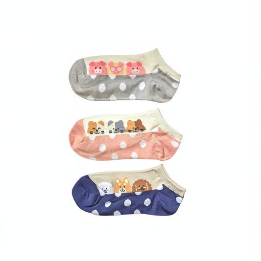 3 pair Animal Friends Collection Women Socks | White Socks | Dog Socks | Happy Socks | Bonds Socks | Grip Socks