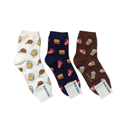 3 pair Beer Cake Soft Drinks Food Collection Women Socks | White Socks | Colorful Socks | Food Socks | Nevy Socks | Soft drink Socks