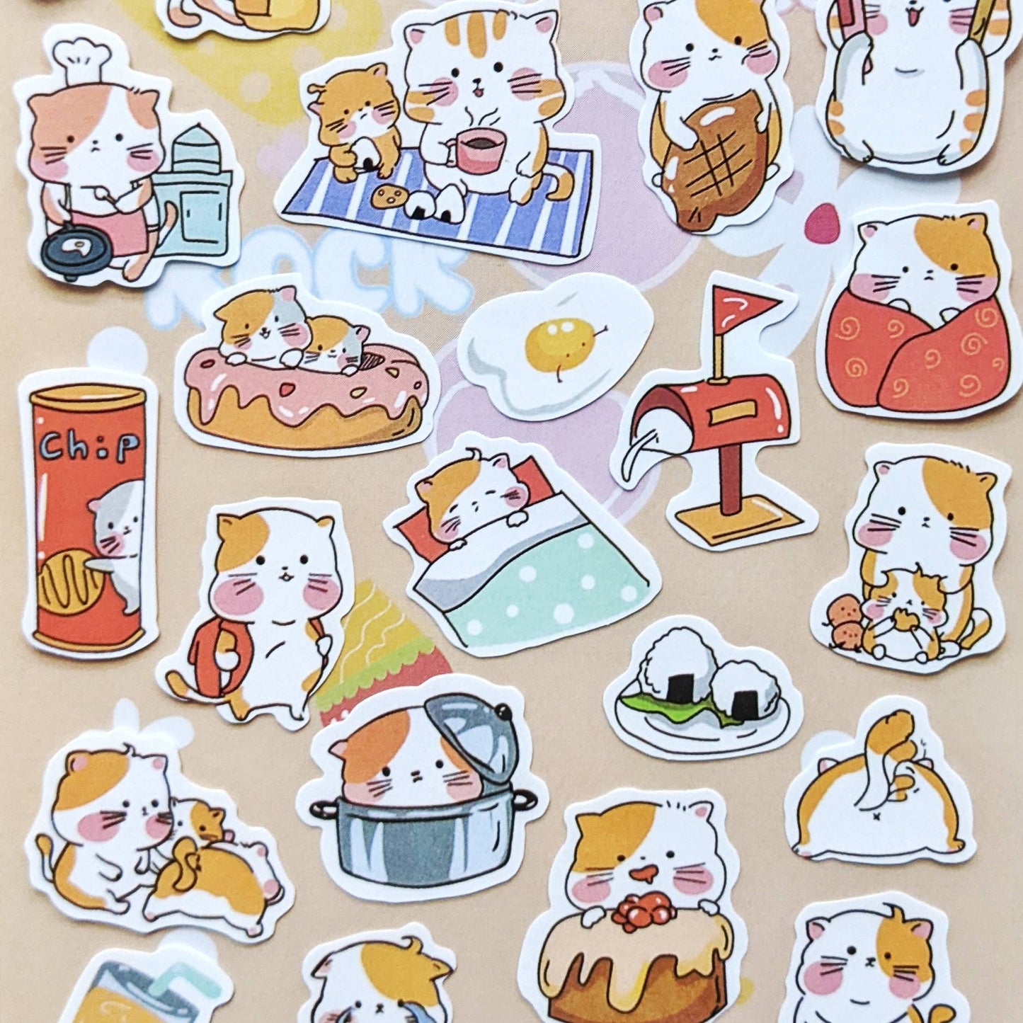 Adorable Cat With Foods Stickers | Cute animal Stickers | Cute Stickers